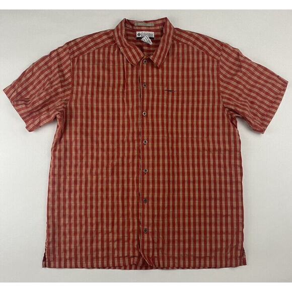 Columbia XCO Red Orange Plaid Button Down Shirt Size L Modal Polyester S/S - Picture 2 of 10